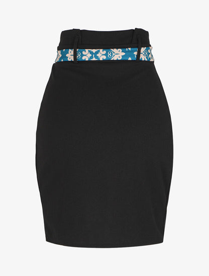 Jupe portefeuille à ceinture stylisée - Noir/bleu - 2