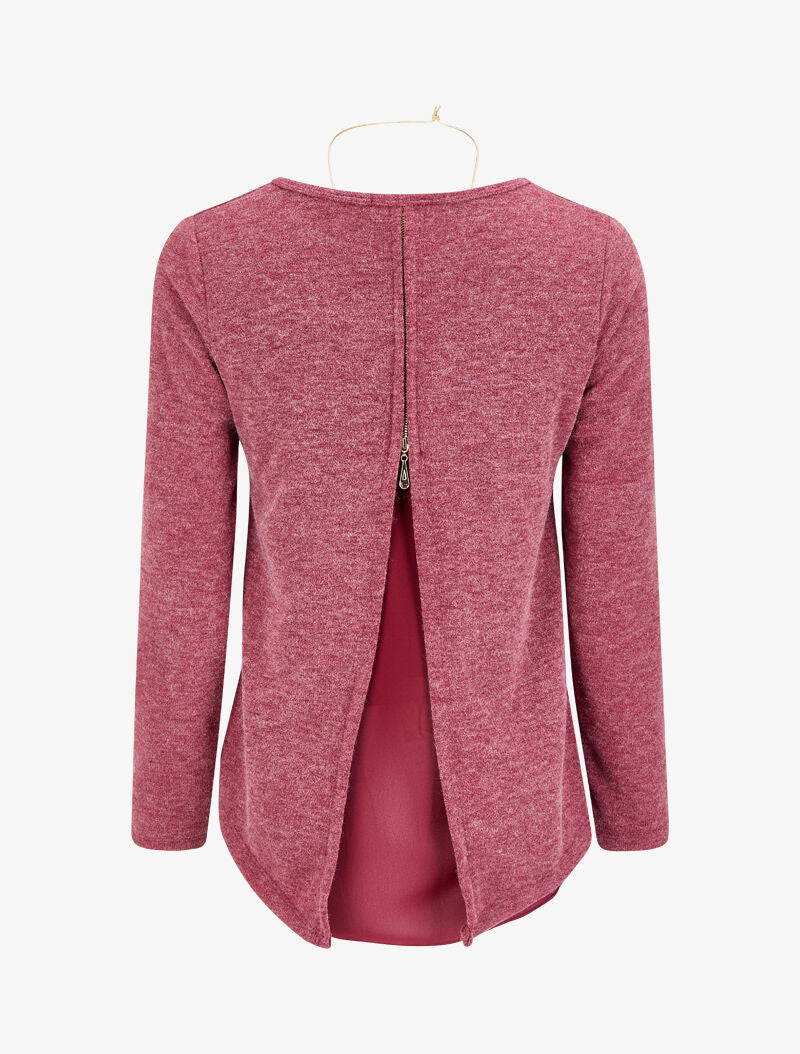 Pull à dos ouvert à détail zip et voile - Bordeaux - 2