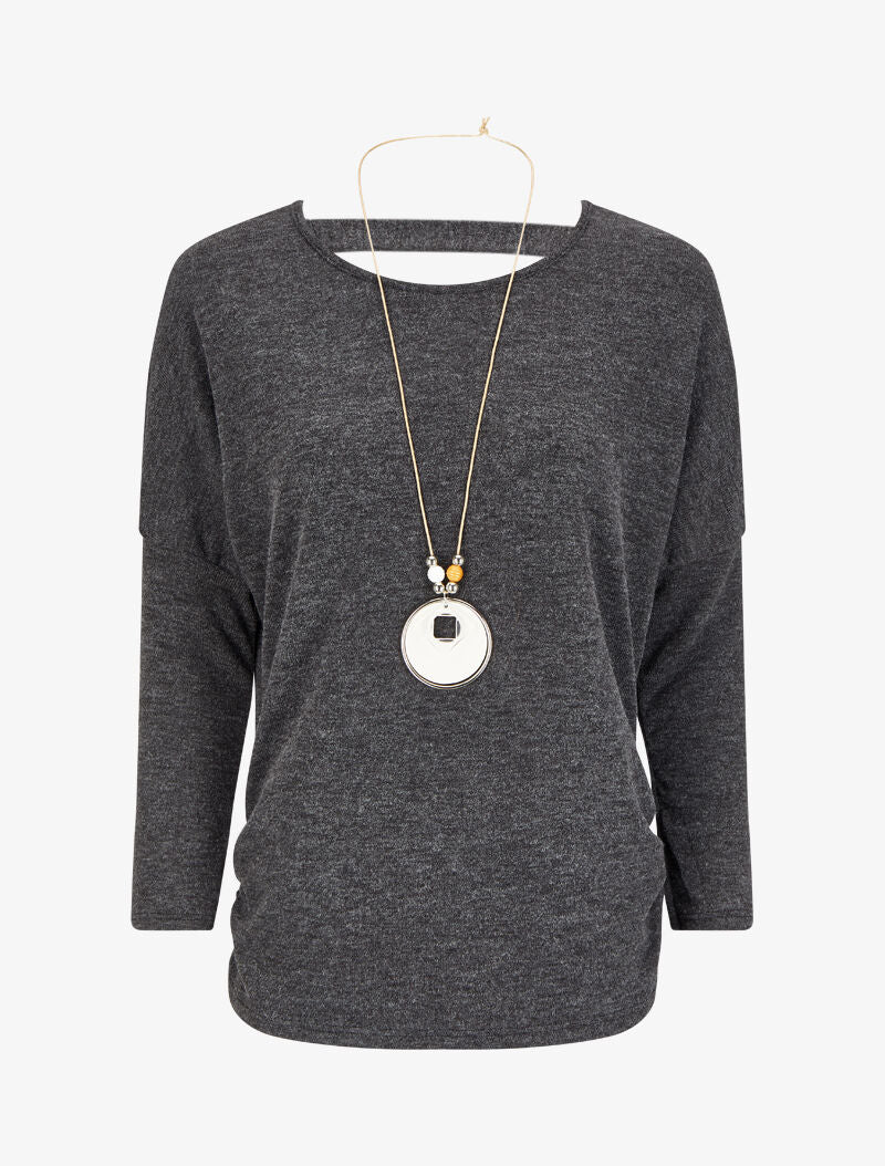Pull fin à dos légèrement ouvert - Gris foncé - 4