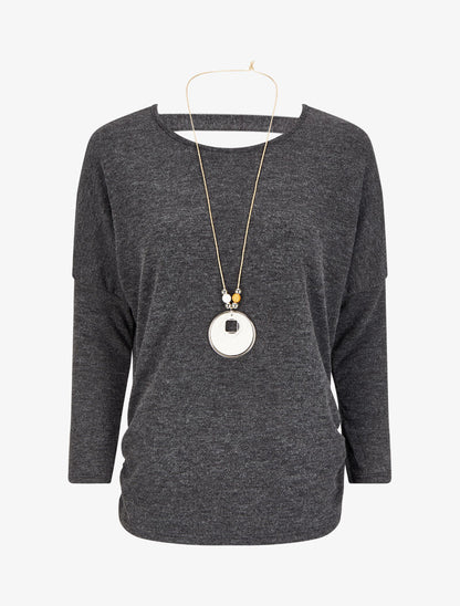 Pull fin à dos légèrement ouvert - Gris foncé - 4