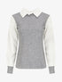 Pull à col et manches style chemise - Gris chiné - 1
