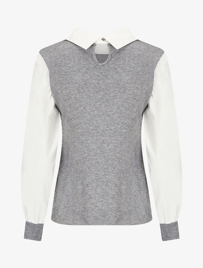 Pull à col et manches style chemise - Gris chiné - 2