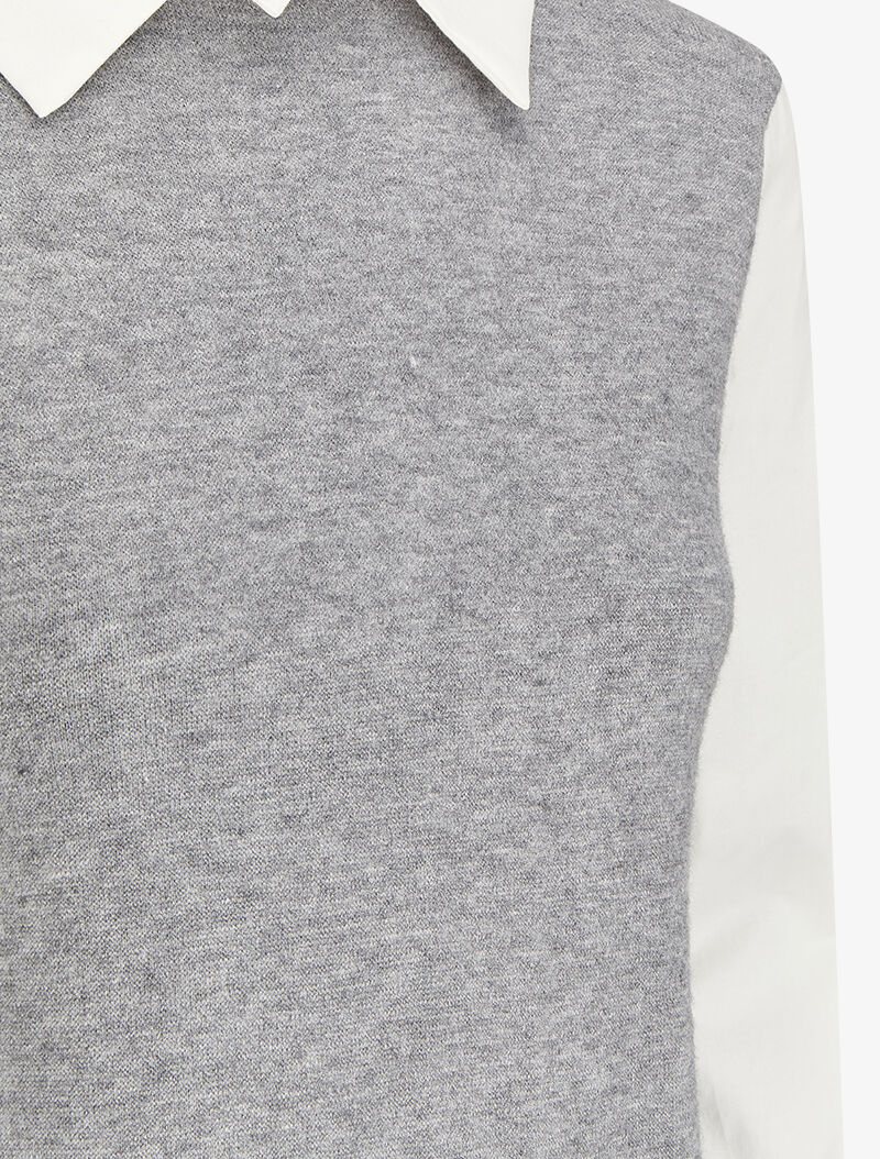 Pull à col et manches style chemise - Gris chiné - 3