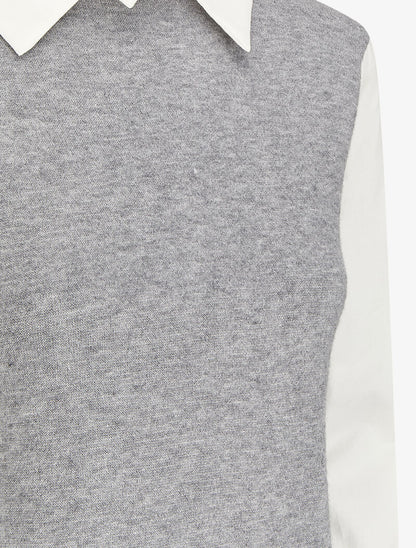 Pull à col et manches style chemise - Gris chiné - 3