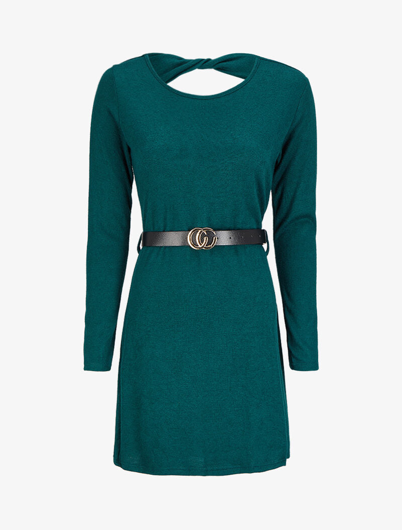 Robe pull à dos ouvert et détail torsadé - Vert sapin - 1
