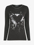 Pull fin à motif coeur irisé et dos long - Noir - 1