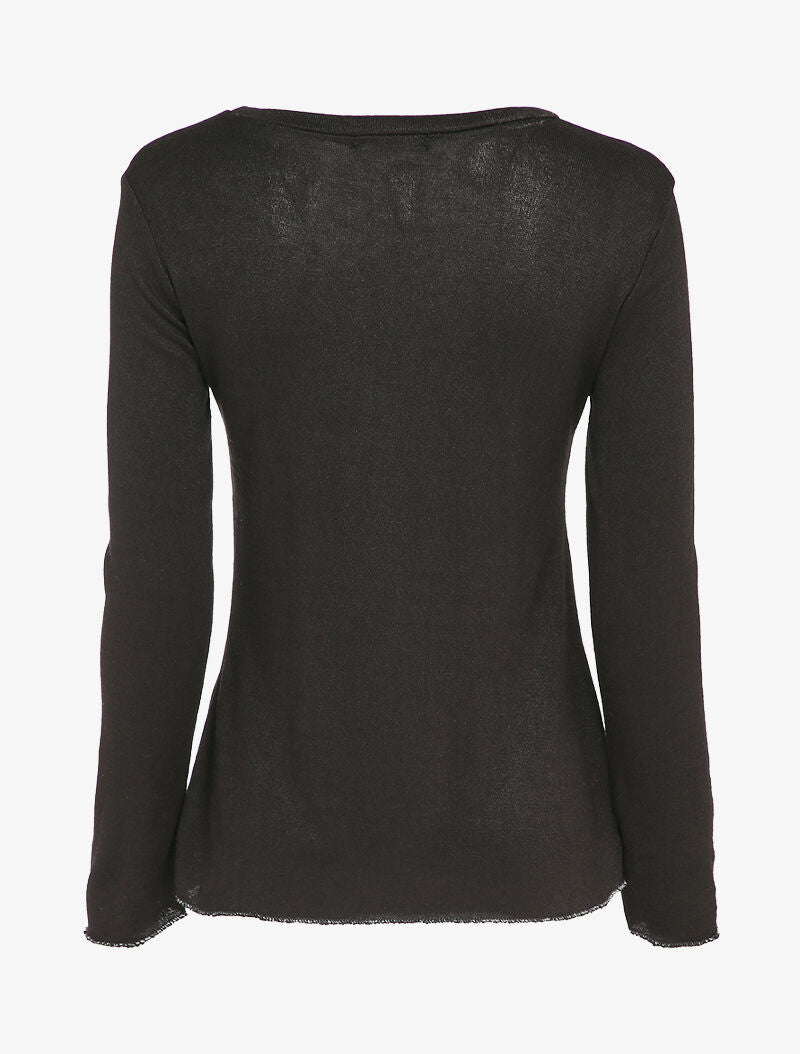 Pull fin à motif étoile irisée et dos long - Noir - 2