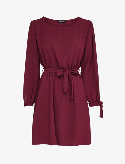 Robe patineuse à poignets à liens à nouer - Bordeaux - 3