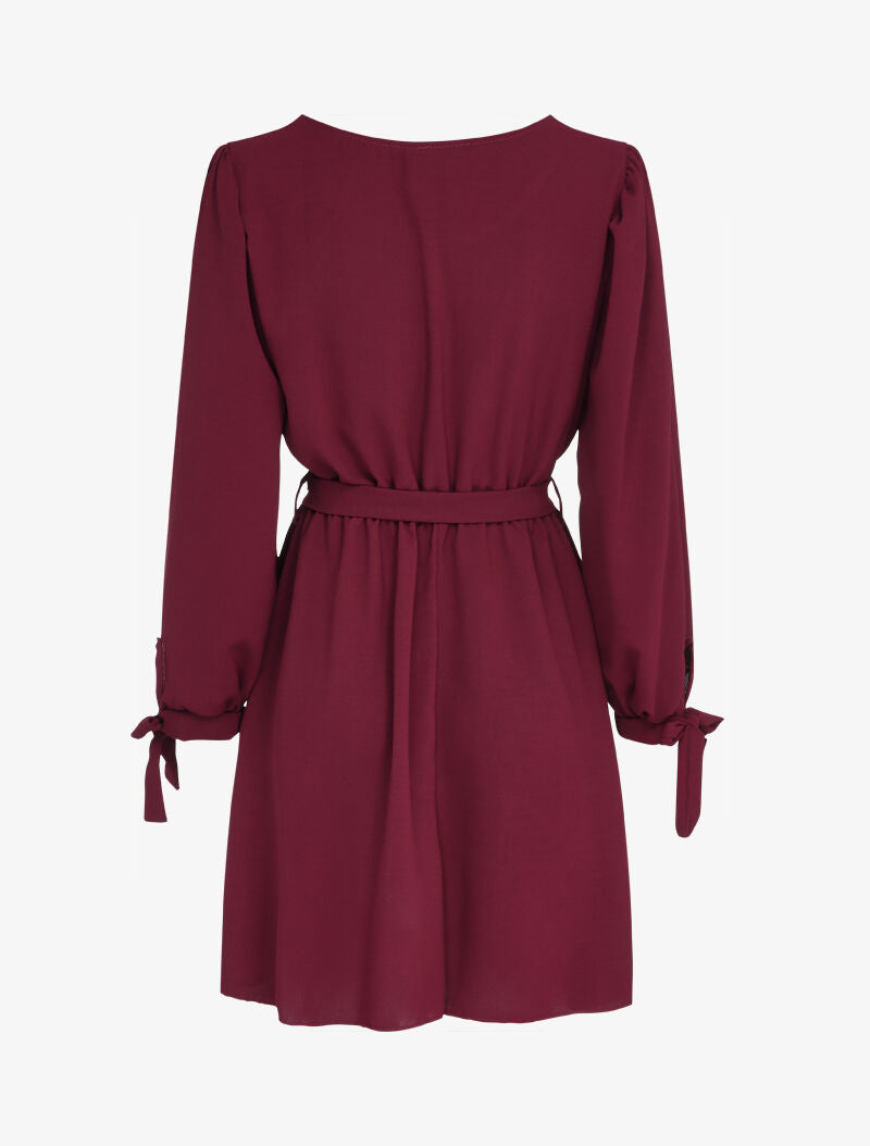 Robe patineuse à poignets à liens à nouer - Bordeaux - 2