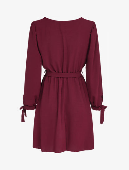 Robe patineuse à poignets à liens à nouer - Bordeaux - 2