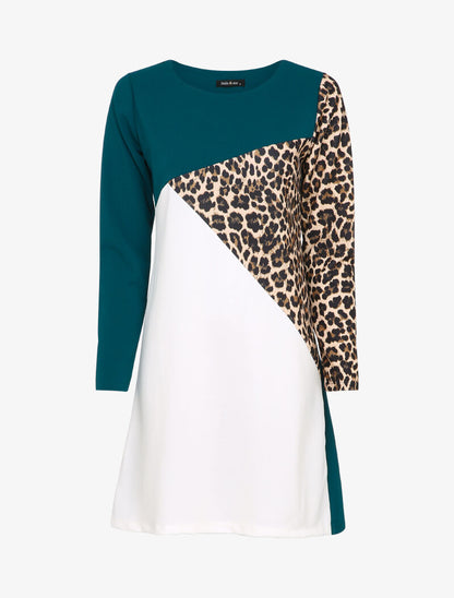 Robe fluide color block imprimé léopard - Bleu canard - 5