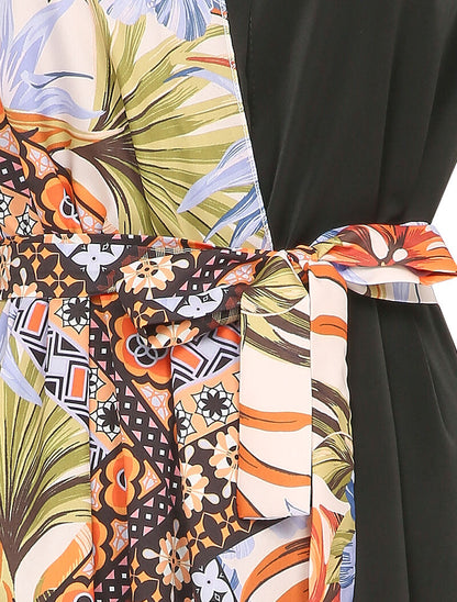 Robe chemise à pan asymétrique imprimé foulard - Noir - 3