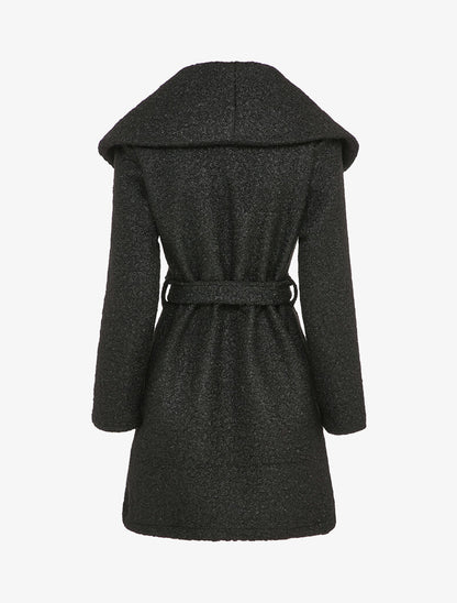 Manteau effet laine bouclée à col large - Noir - 2