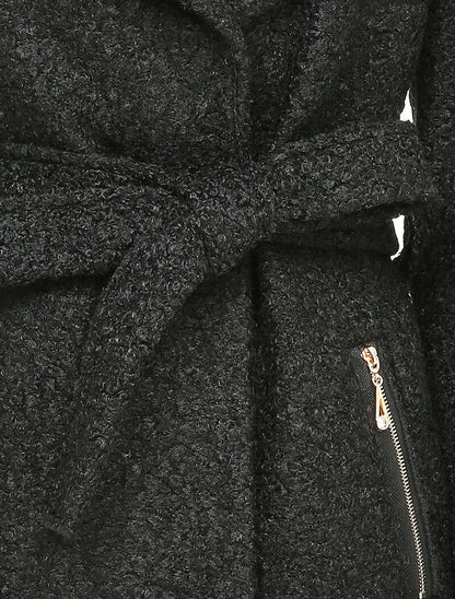 Manteau effet laine bouclée à col large - Noir - 3