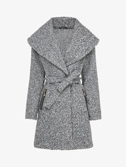 Manteau effet laine bouclée à col large - Gris foncé - 4