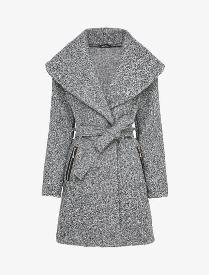Manteau effet laine bouclée à col large - Gris foncé - 4
