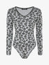 Body col V à imprimé fleurs hippies - Gris clair - 4