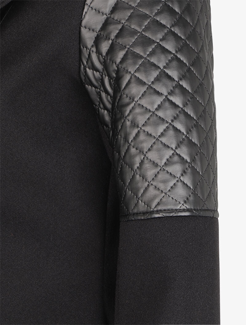 Manteau à empiècement en simili effet matelassé - Noir - 3