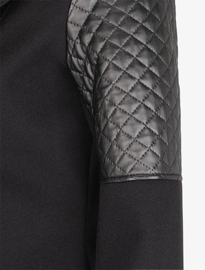 Manteau à empiècement en simili effet matelassé - Noir - 3