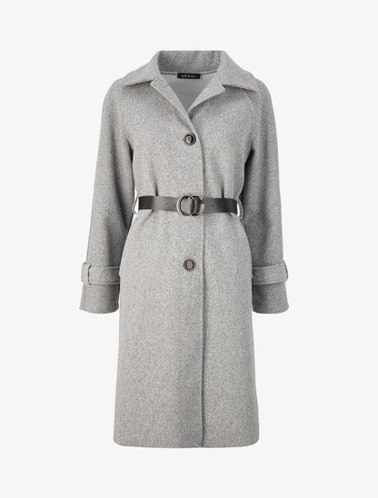 Manteau long boutonné et ceinturé - Gris clair - 1
