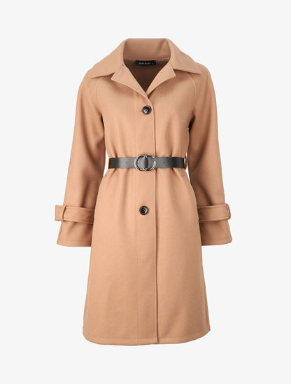Manteau long boutonné et ceinturé - Camel - 1