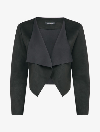 Veste courte en suédine à pans asymétriques - Noir - 3