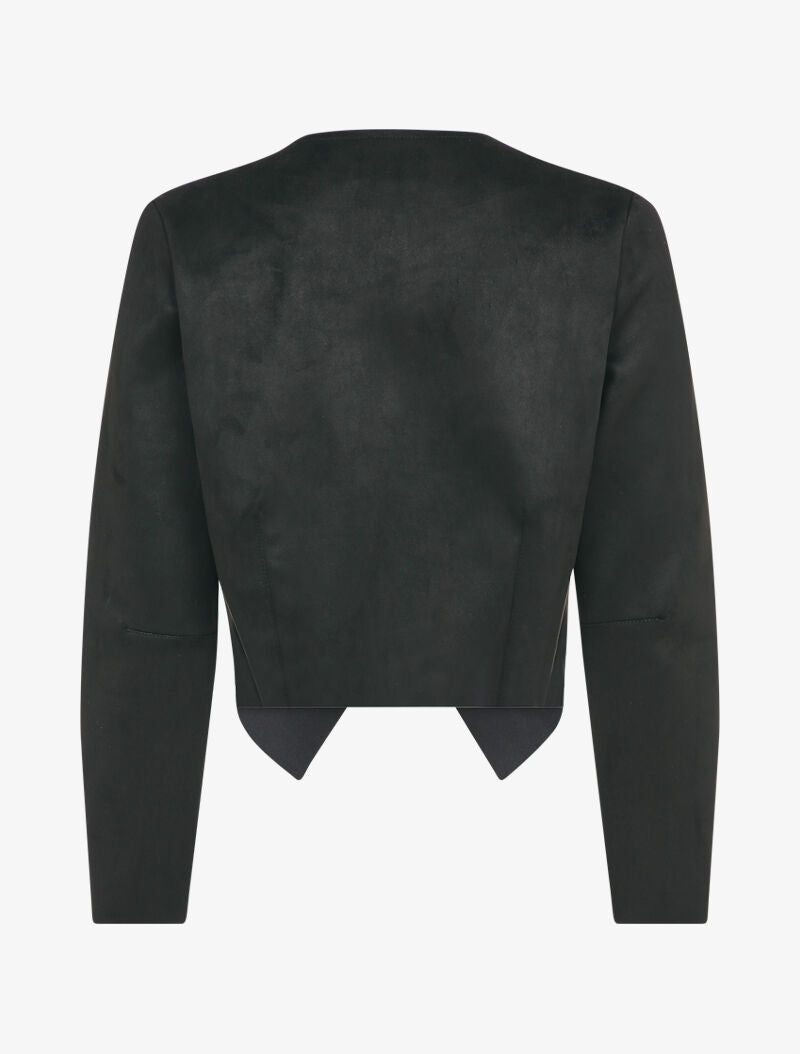 Veste courte en suédine à pans asymétriques - Noir - 2