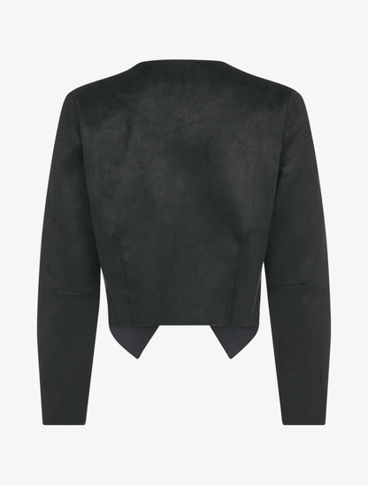 Veste courte en suédine à pans asymétriques - Noir - 2
