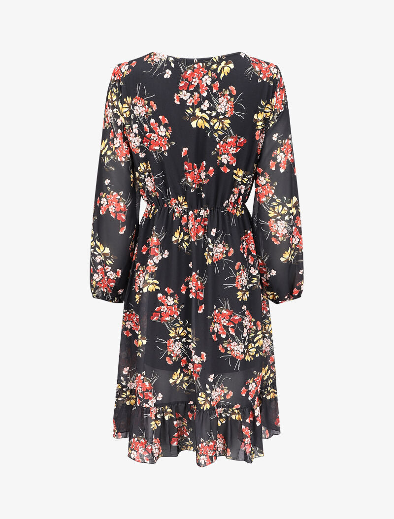 Robe à bords volantés et imprimé bouquet estival - Noir - 2