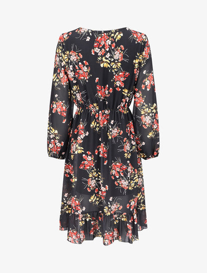 Robe à bords volantés et imprimé bouquet estival - Noir - 2
