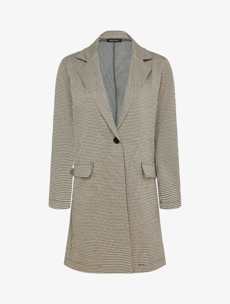 Veste mi-longue à motif pied de poule - Beige - 4
