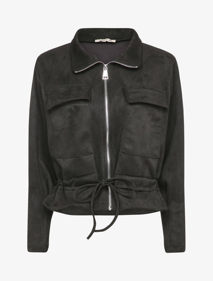 Veste courte en suédine à poches à rabat - Noir - 4
