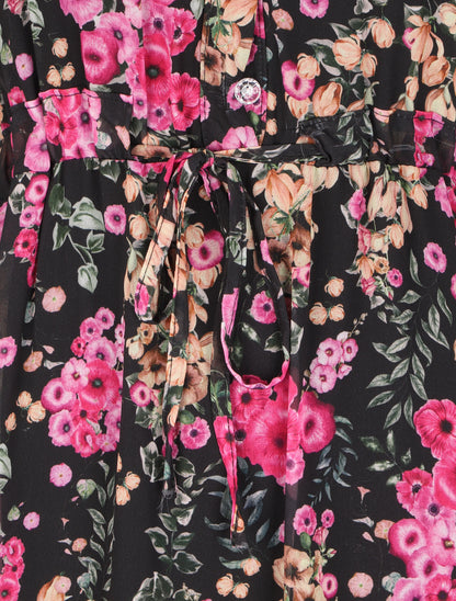 Robe patineuse à imprimé boutons de roses - Noir - 3