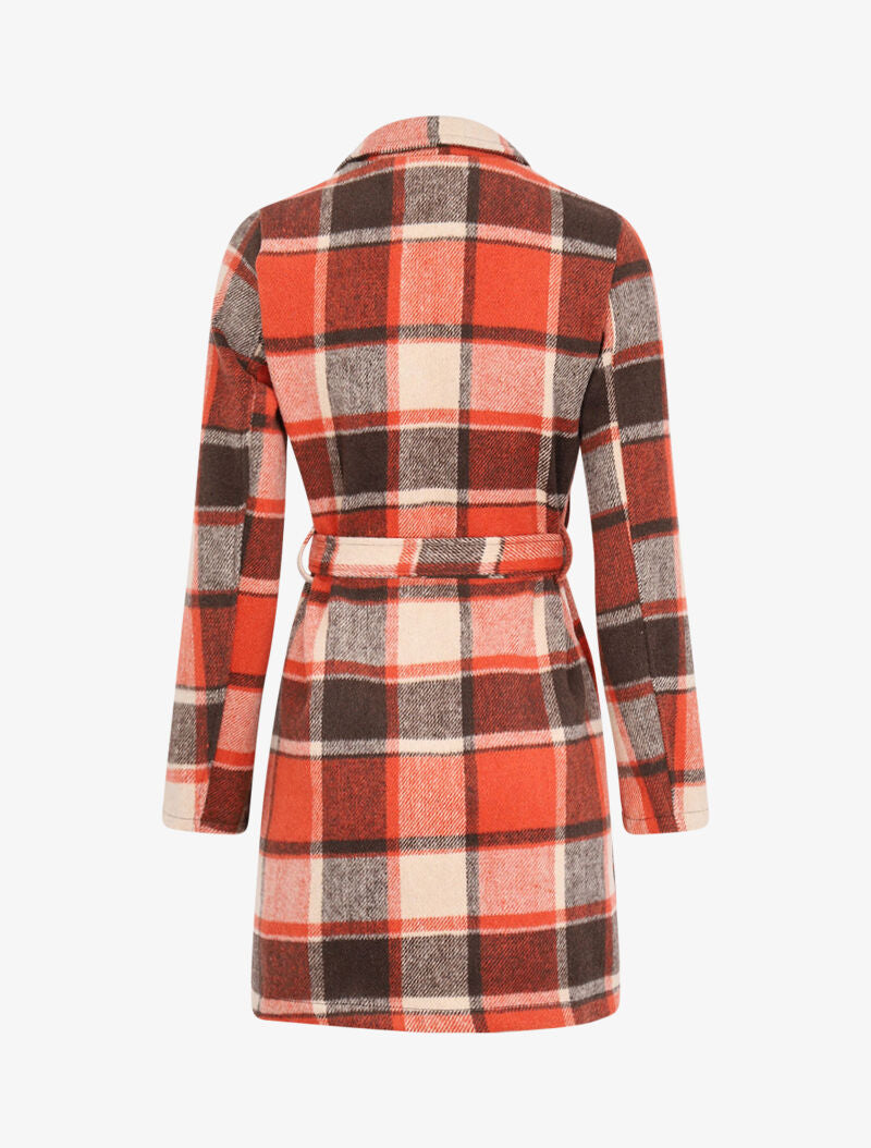Manteau ceinturé à carreaux - Orange - 2