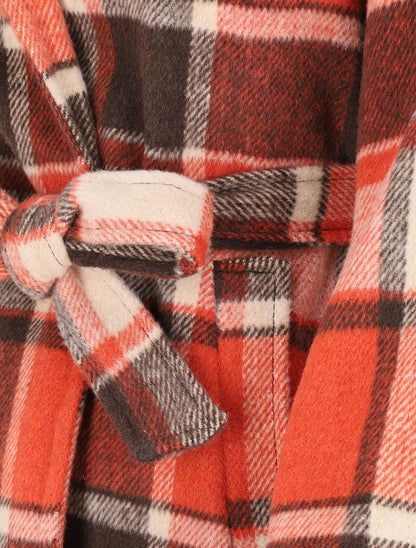 Manteau ceinturé à carreaux - Orange - 3