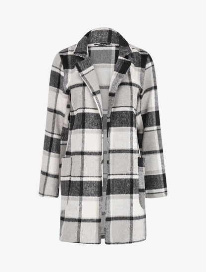 Manteau à carreaux et poches plaquées - Noir - 4