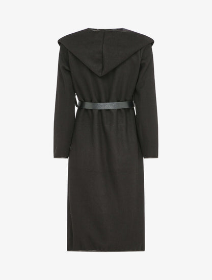 Manteau long à capuche à revers à carreaux - Noir - 2