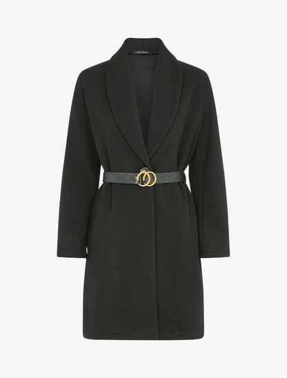Manteau mi-long à un bouton - Noir - 1
