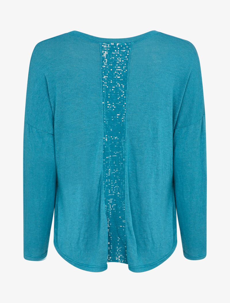 Pull fluide à poches et dos à détail sequins - Turquoise - 2