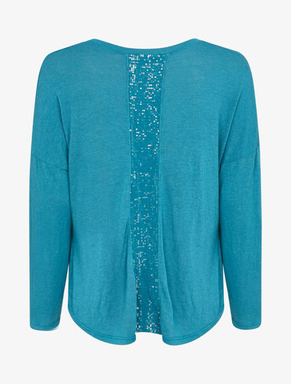 Pull fluide à poches et dos à détail sequins - Turquoise - 2
