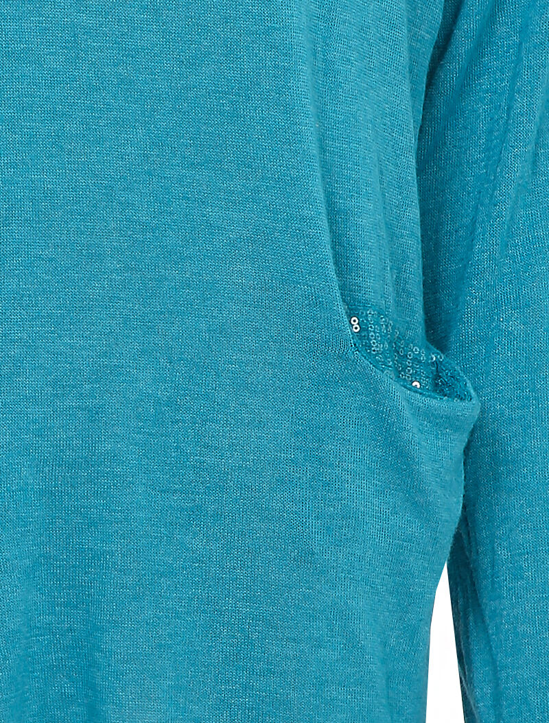 Pull fluide à poches et dos à détail sequins - Turquoise - 3