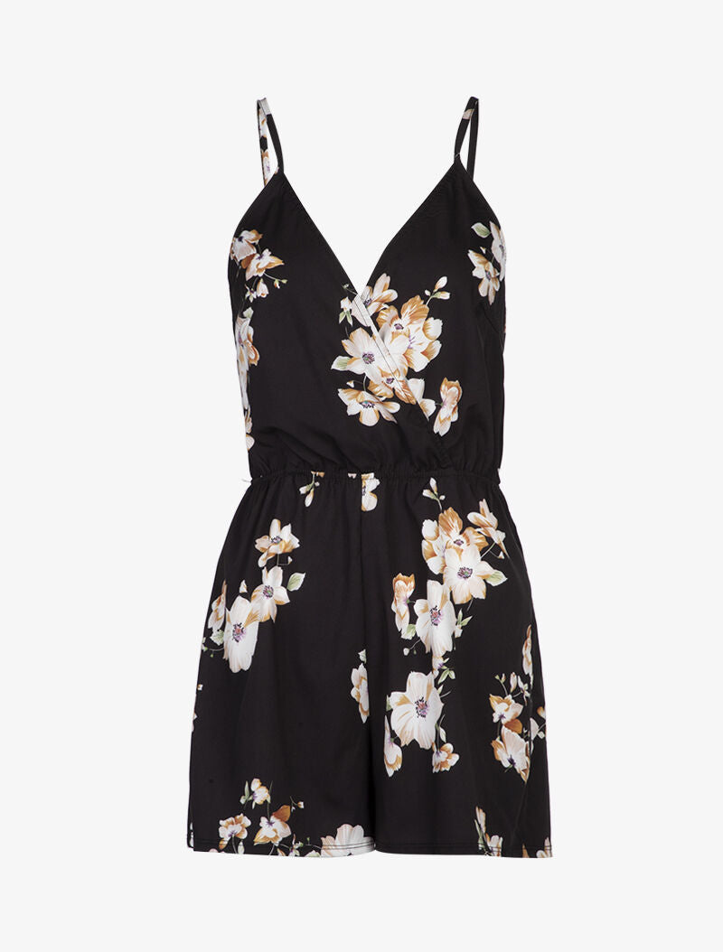 Combishort à imprimé floral - Noir - 1