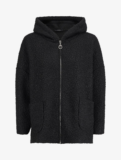 Manteau oversize à capuche en maille bouclette - Noir - 1