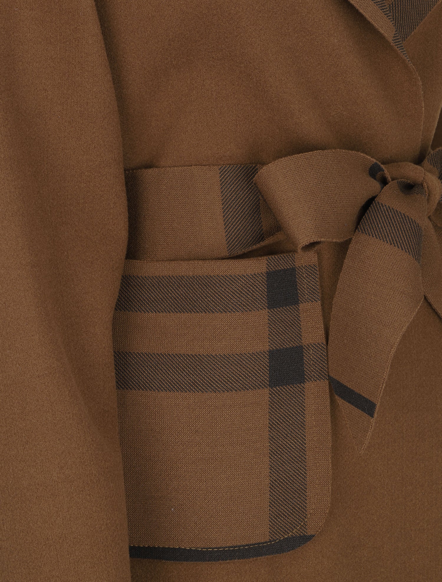 Manteau long à capuche et poches à motif tartan - Marron - 3