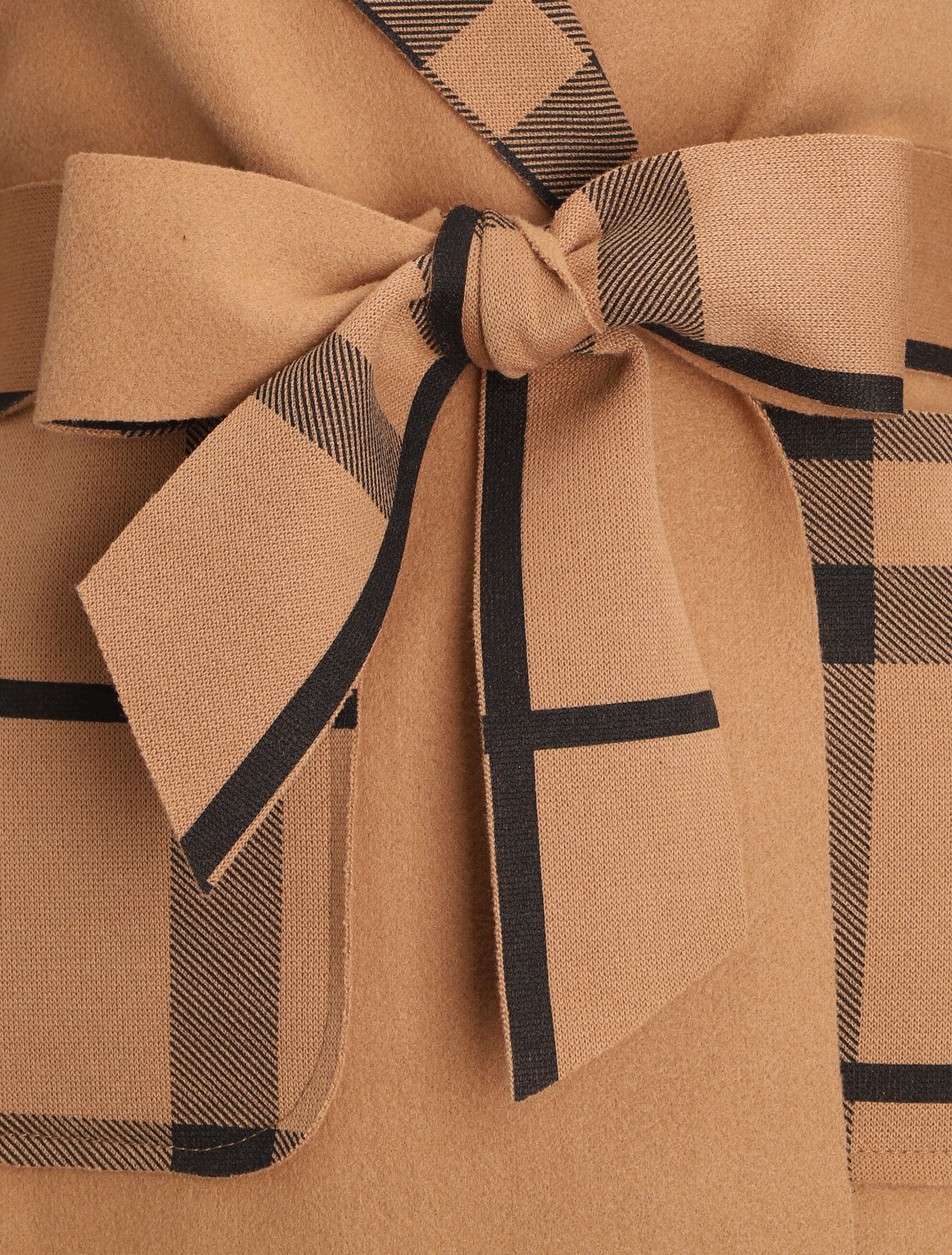 Manteau long à capuche et poches à motif tartan - Camel - 3