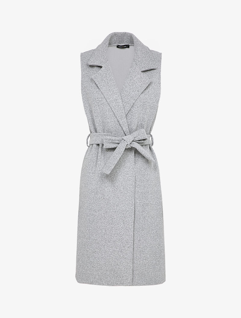 Veste longue sans manches à pans asymétriques - Gris chiné - 4