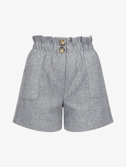 Mini short taille haute paperbag - Gris chiné - 1