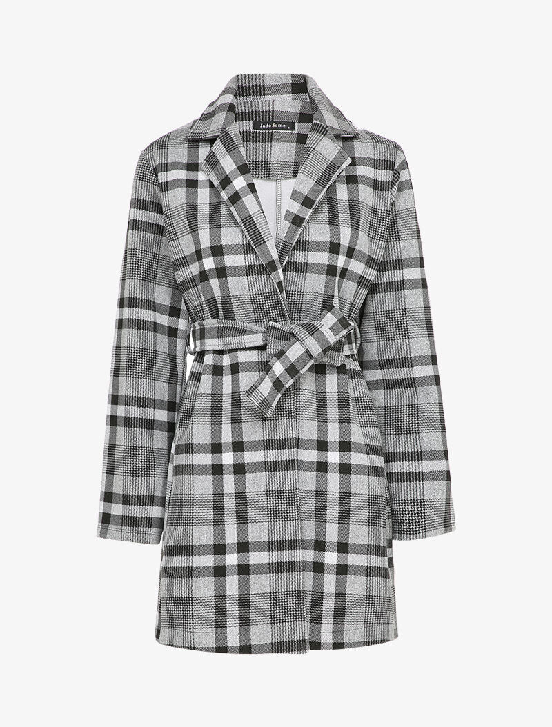 Manteau mi-long à carreaux - Gris - 1