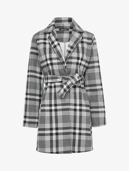 Manteau mi-long à carreaux - Gris - 1