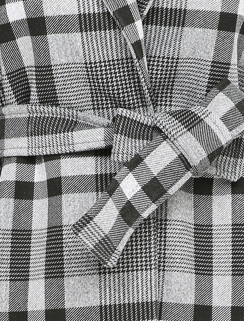 Manteau mi-long à carreaux - Gris - 3
